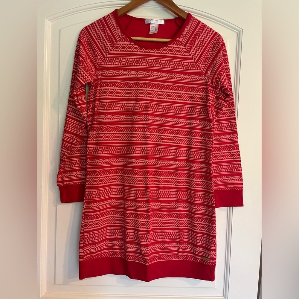 LASCANA for VENUS Red White Geometric Shirt Dress 3/4 Sleeve Size S